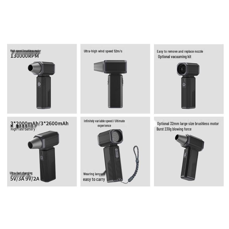 High-Speed Brushless Motor Fan for Snow and Dust Removal - Handheld, Lithium Battery-Powered for Outdoor and Gaming Use.