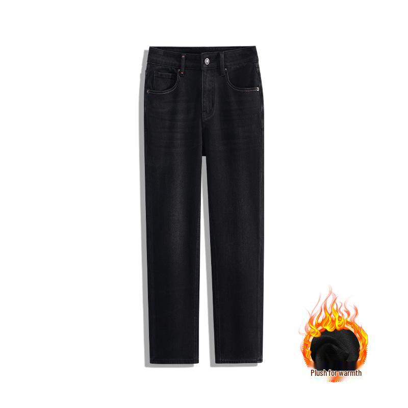 

Flannel-Lined Retro Blue Skinny Straight-Leg Baguette Pants 1016 XS
