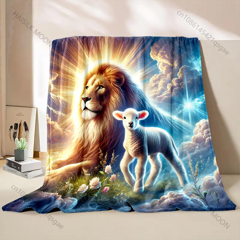 1PC The Lion and The Lamb Blanket Warm Soft Fluffy Kids Adult Luxury Gifts for Sofa Bed Home Outdoor Travel Camping Blanket