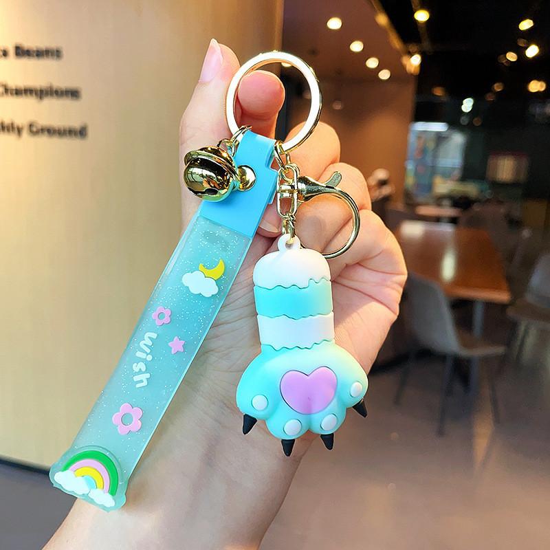 Cute Resin Cat Paw Keychain With Rainbow Strap For Car Keys Bags And