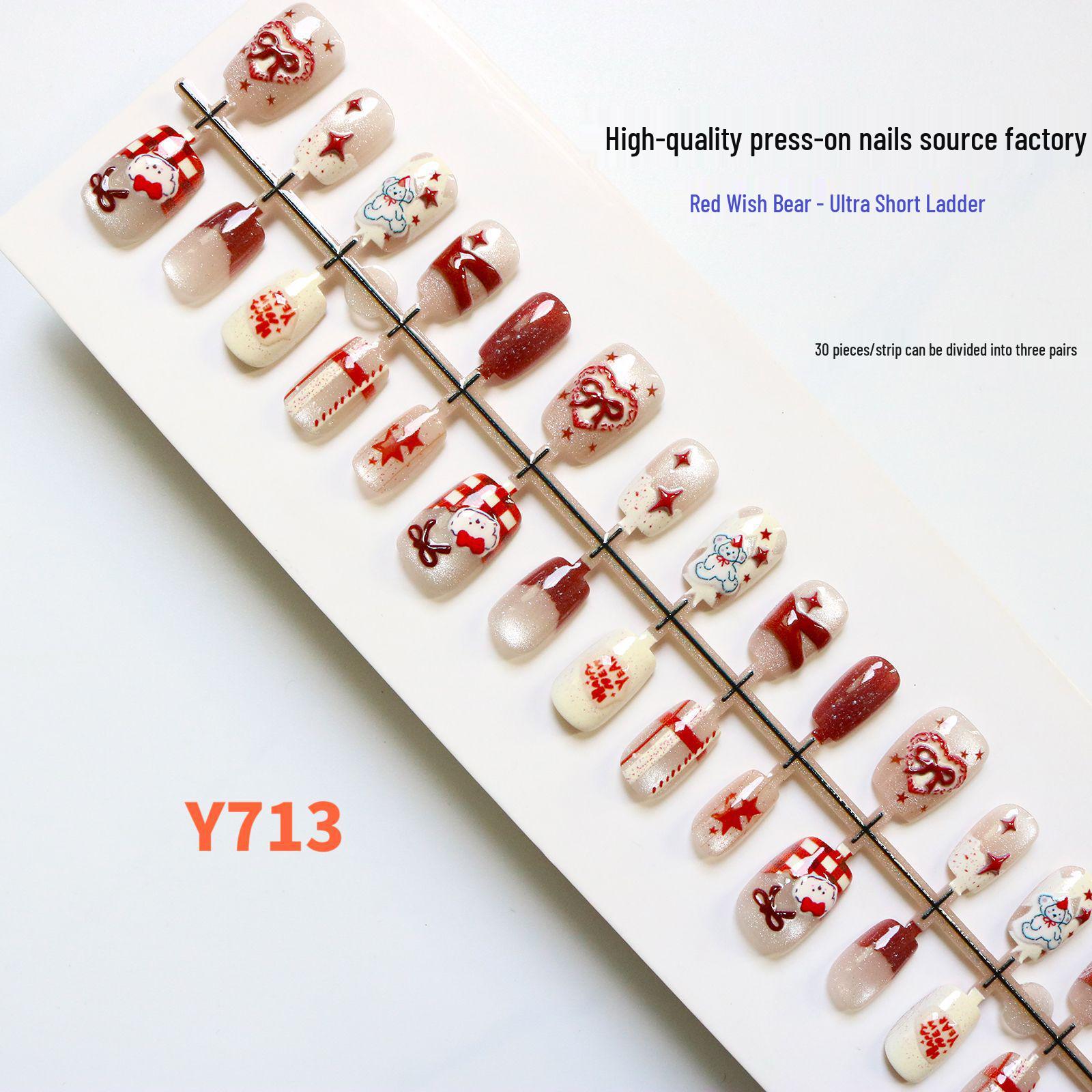 Christmas Cute Cartoon Bear Red Nail Art Stickers - Sweet Style Whitening Nail Tips