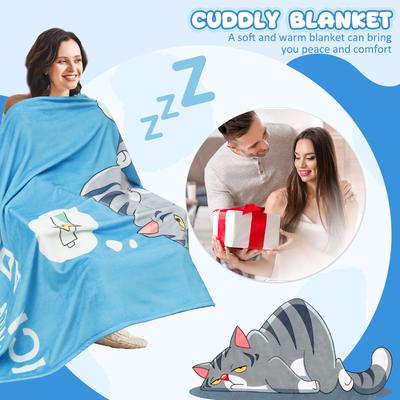 Cartoon Flannel Blanket Cute Soft Cuddly Blanket Washable Birthday Present for Men Women Girlfriend Cat Lover Couch