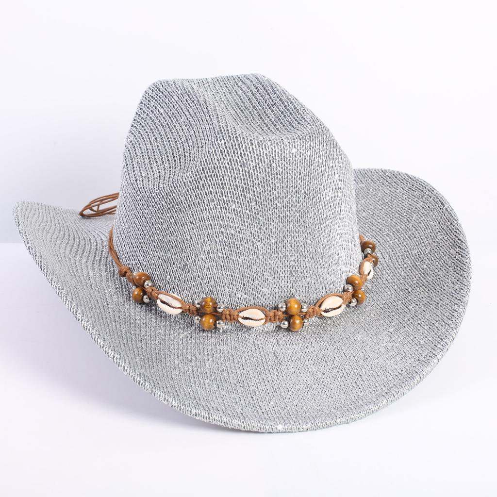 Popular European and American Classic Western Denim Straw Hat, Men's and Women's Fashion Outdoor Sunscreen Sequined Straw Hat
