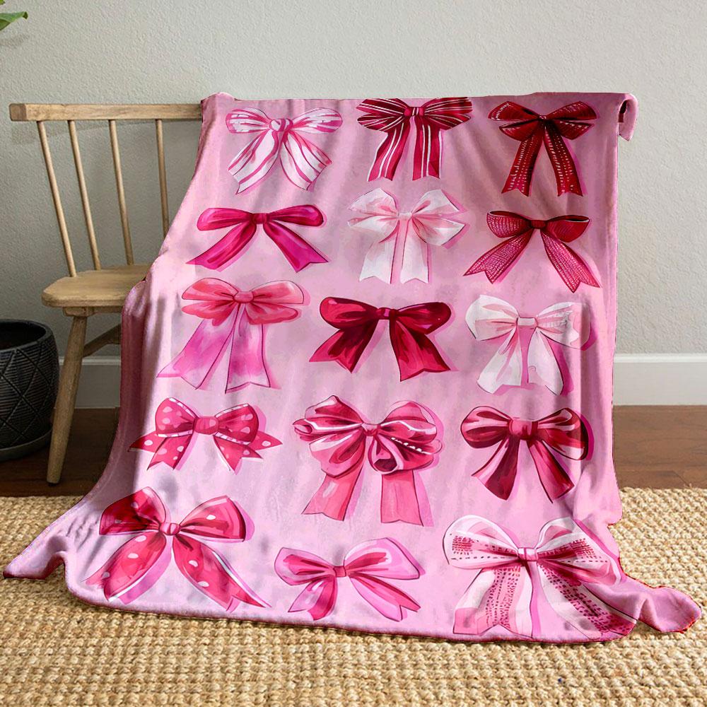 

Pink Bow Pattern Blanket bedroom Blanket for Livingroom Couch lunch break Soft throw for Friend s festival Gift 80cm x 120cm
