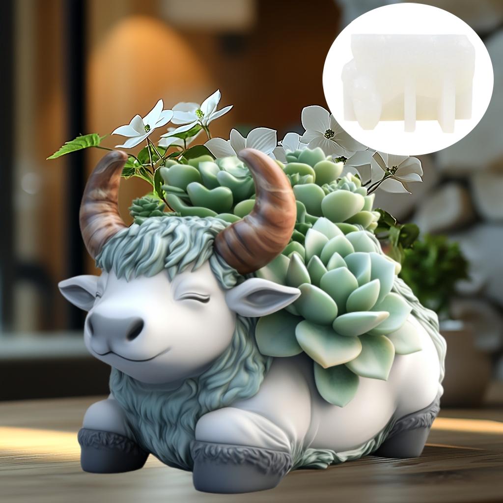 Yak Succulent Plant Flower Pot Resin Silicone Mold Sitting Cute Cow Storage Box Concrete Mould Cow Yak Candle Cup Gypsum Molds