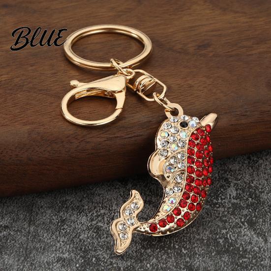 Women Dolphin Keychain Bling Rhinestone Keychain Zinc Alloy Car Key Ring Ocean Theme Sea Animal Pendant for Backpacks Handbag Decoration