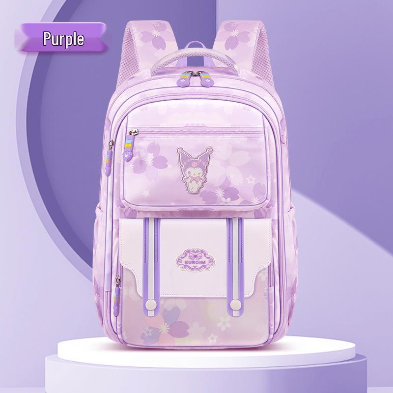 Kuromi Unisex Lightweight School Backpack for Grades 1-6: Spine-Protecting, Load-Reducing Double Shoulder Bag for Kids