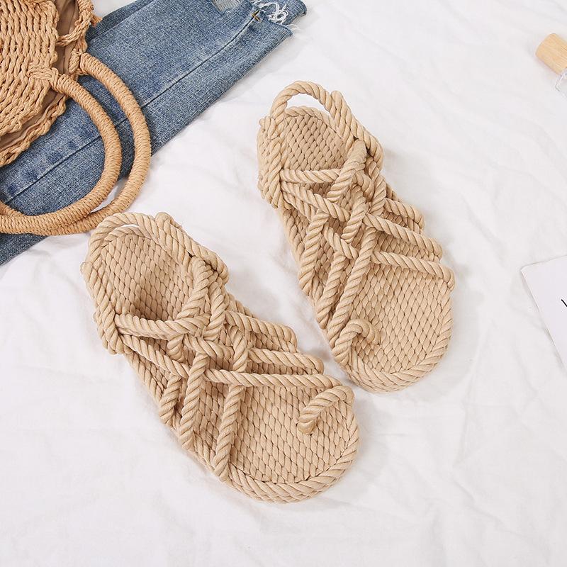 Sandals Women's Hemp Rope Weaving 2025 Summer New Handmade Straw Shoes Internet Celebrities Versatile Wear Roman Beach Sandals Women