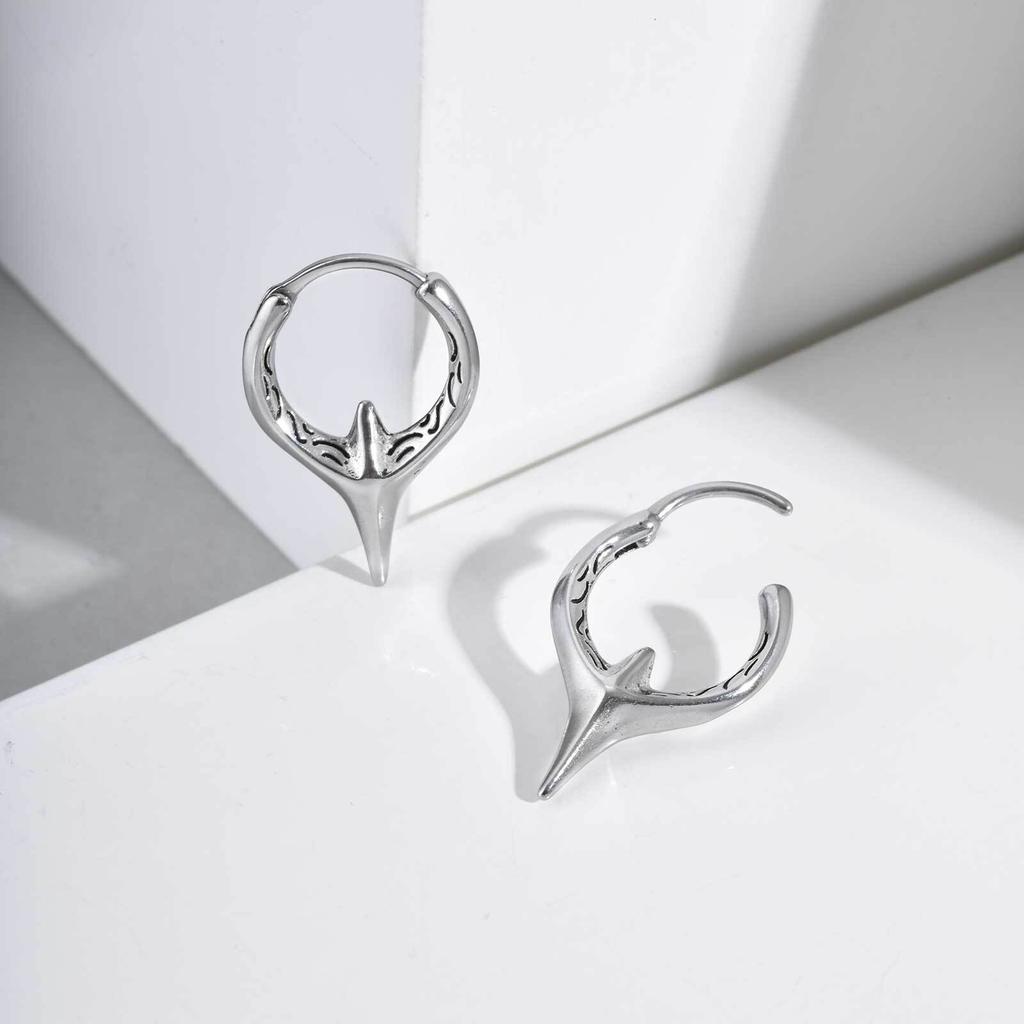 Xiaomi Vnox Stainless Steel Star Huggie Hoop Earrings for Men Boys, 14.8mm Wide 22.5mm High, Punk Silver Color Earring for Pierced Ears