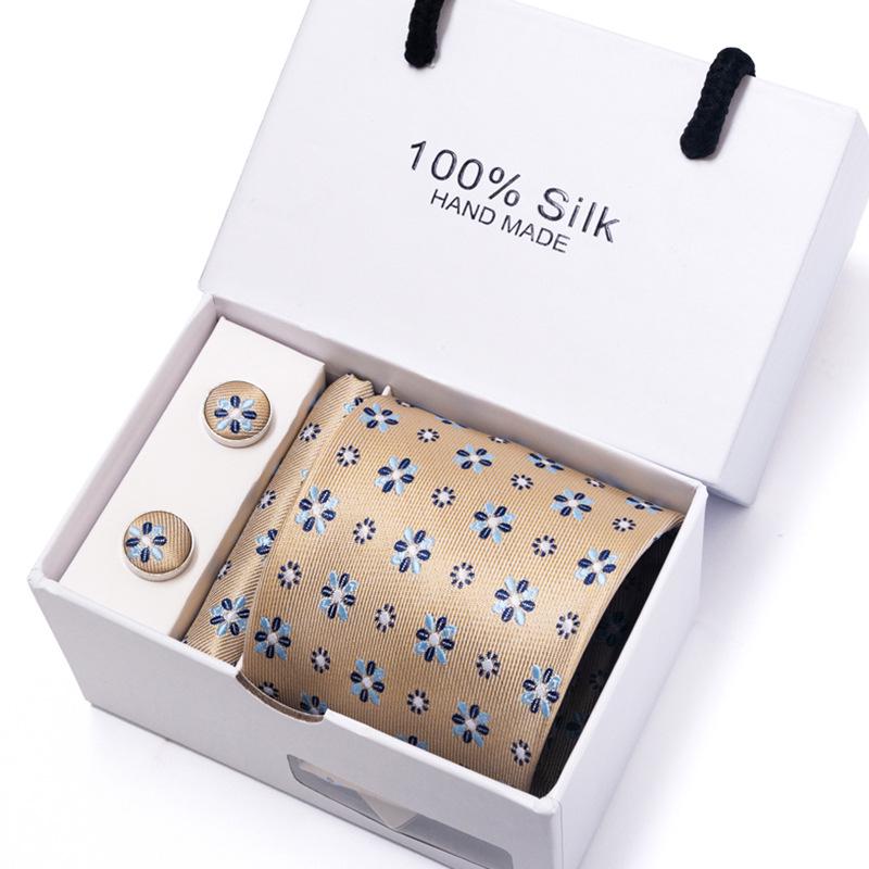 Men's 1200-Needle High-Density Business Stripe & Paisley Tie Set - 6 Piece Groom & Wedding Gift Box