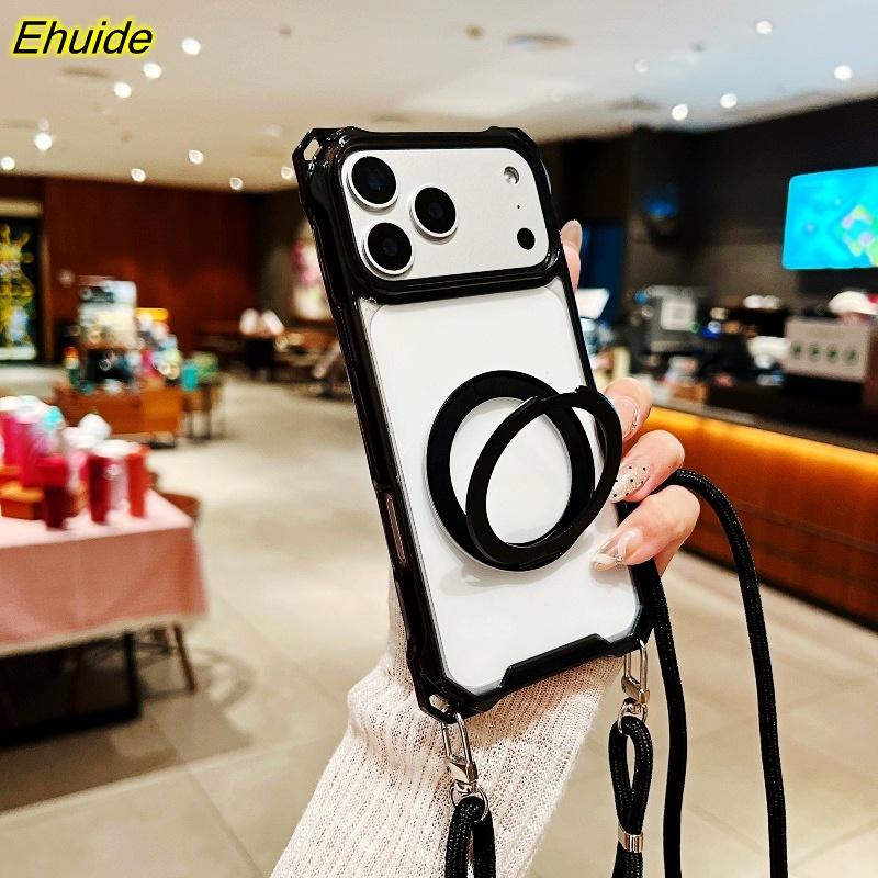 

360 Rotation Stand Magnetic Case For iPhone 17 16 15 14 13 11 12 Pro Max Plus Air Holder Crossbody Lanyard Strap Clear Cover for iPhone 11Pro Max