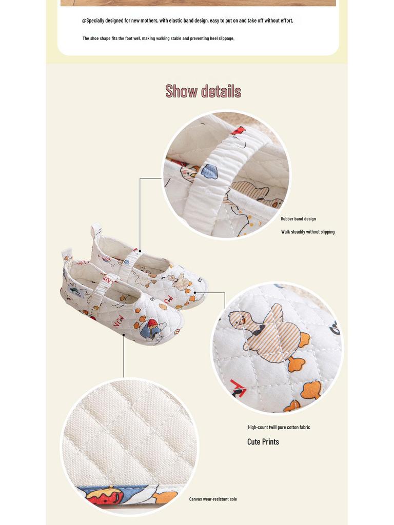 Maternity Non-Slip Breathable Cotton Slippers: Soft, Closed Heel, Thin Style for Home and Wood Floors.