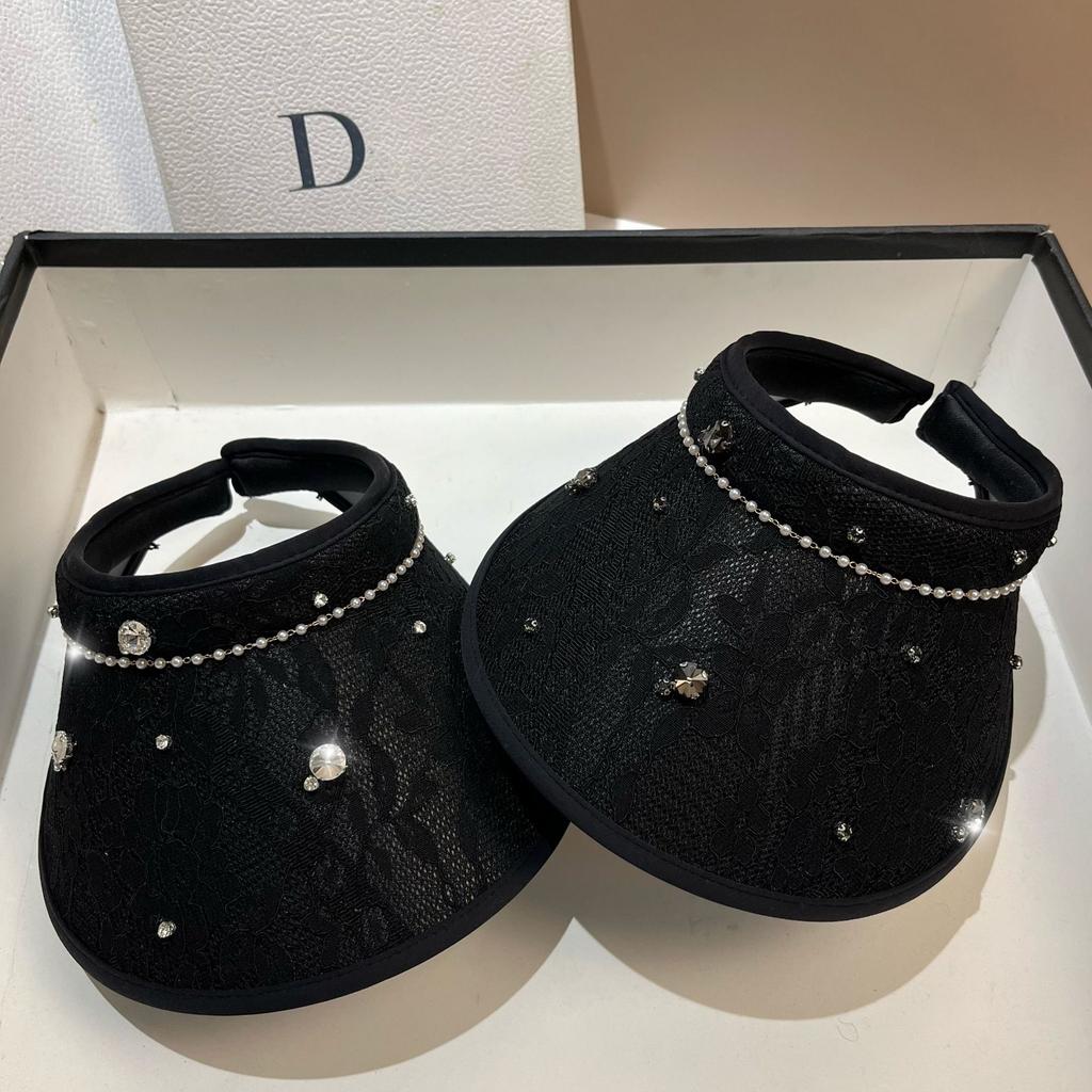 Hot-selling Light Luxury Rhinestone Sweet Lace Empty Top Hat Summer Outdoor Travel Sunscreen Sunshade Topless Sun Hat