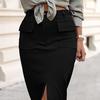 Women Midi Skirt High-Waisted Hip-Covering Design Office Lady Skirt Solid Color Back Slit Hem Casual Skirt