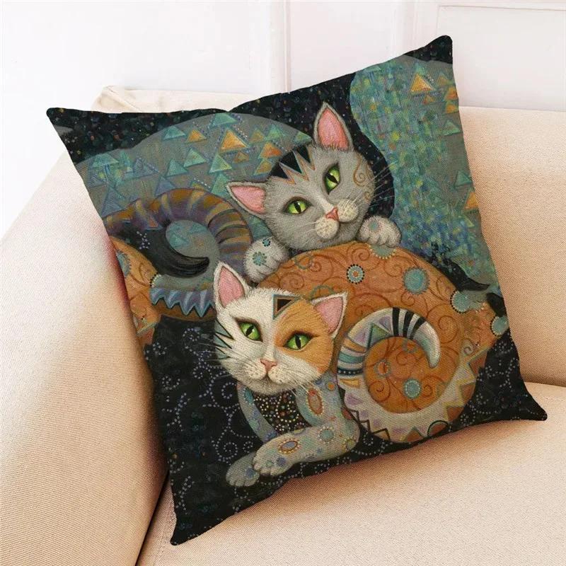 New Art Mural Kitten Print Series Pillowcase for Sofa Animal Design Retro Pillowcase Home Decor Cushion Cover 45x45 Cm