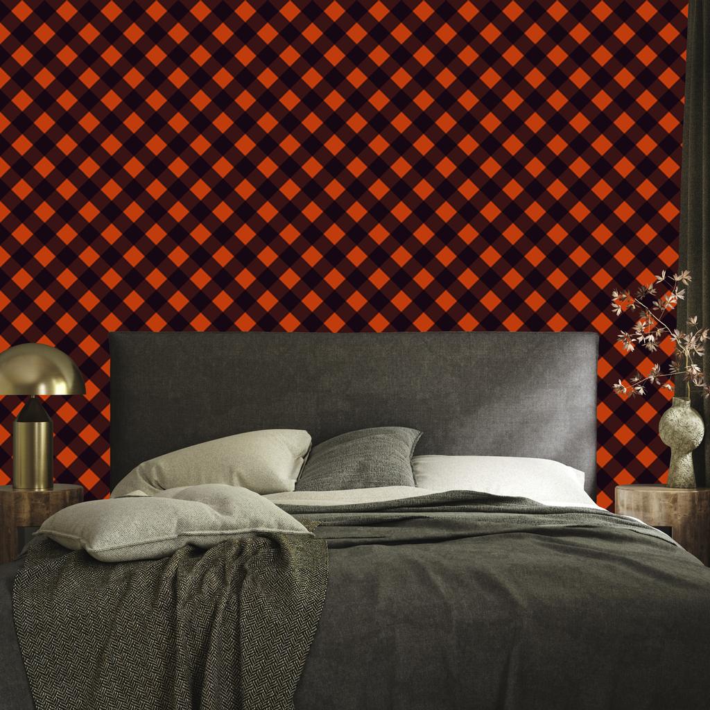 Halloween Plaid Wallpaper Burgundy and Red for Living Room and Bedroom 50x1000