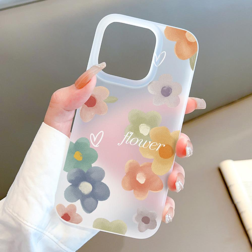 Mobile Phone Cases for iPhone 11 13 15 Pro Max 12 14 Pro Max Case iPhone 16 15 Plus 13 Pro 12 Frosted Texture Painted Cartoon Flowers