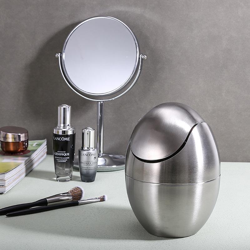 Wholesale Stainless Steel Household Trash Can with Lid Oval Shape Desktop Garbage Bin Luxury Paper Basket