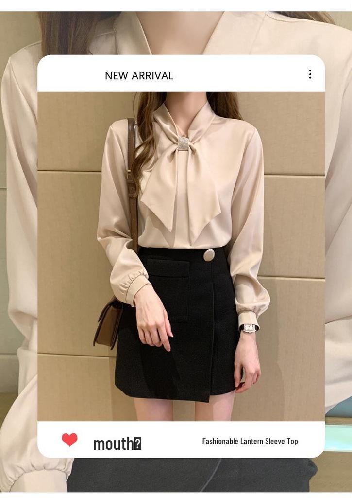 2026 Autumn Korean Style Women's Bow Long Sleeve Shirt
