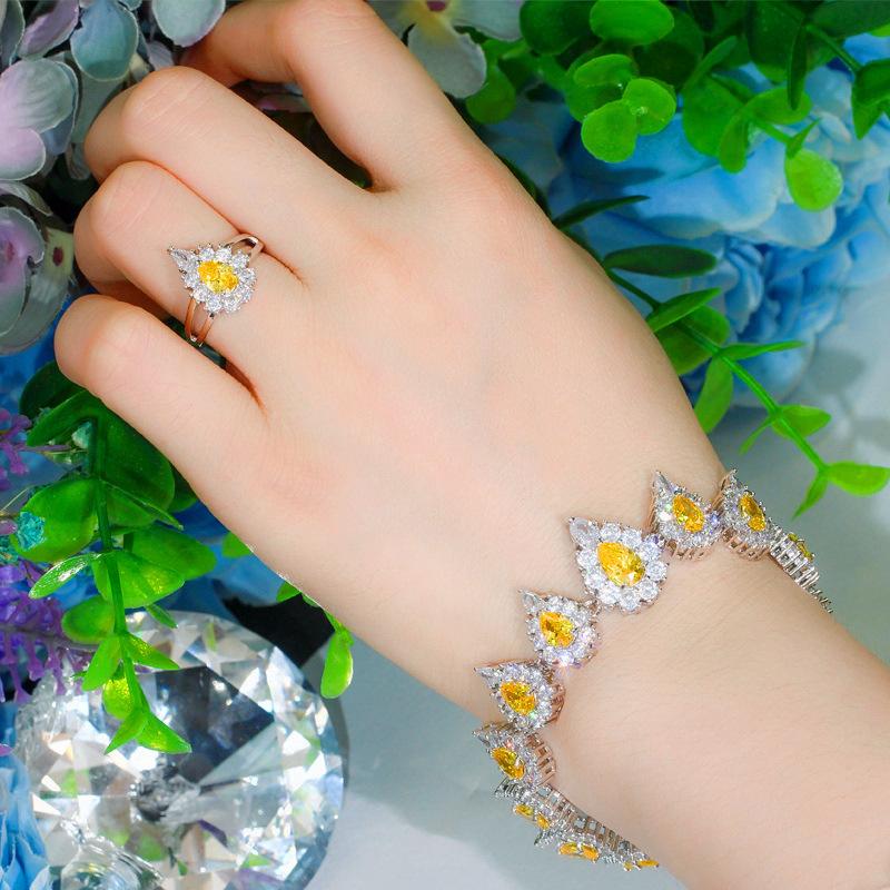 Bridal Wedding Dress Accessories Set Zircon Necklace Earrings Ring Bracelet Four-Piece Set, Women