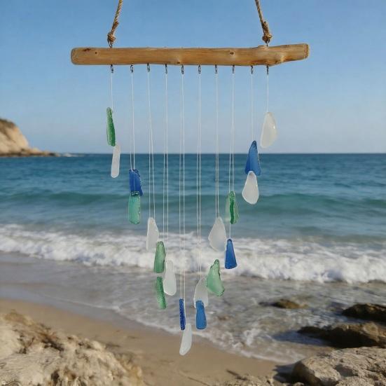 Sea Glass Wind Chime for Outside Handcrafted Coastal Style Hanging Wind Chime for Garden Backyard Home Indoor Outdoor Decoration