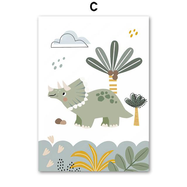 Cute Dinosaur T-Rex Brachiosaurus Nursery Wall Art Canvas Painting Nordic Dino Posters And Prints Pictures Baby Kids Room Decor