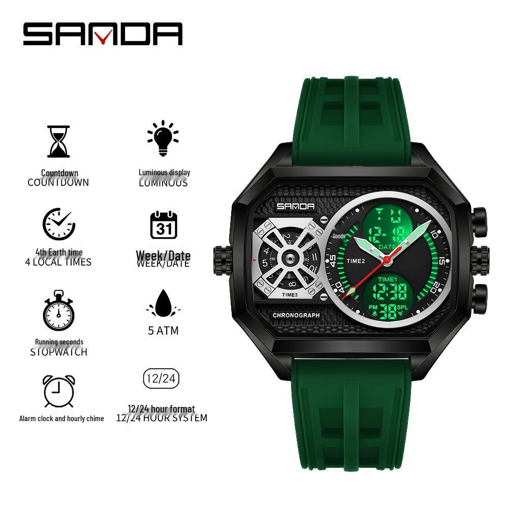 Sanda Dominant Men s Multi-Function Sports Watch - Alarm, Snooze, Waterproof, Three-Movement Design.
