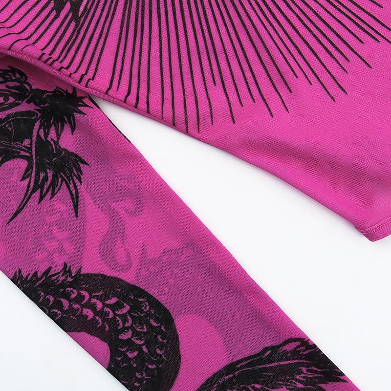 Tuta da donna a maniche lunghe con stampa hip-hop europea e americana, sexy da ragazza piccante, base, prospettiva irregolare, senso del design hollow-out