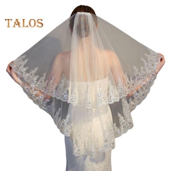 

Женская двухслойная кружевная фата с противоскользящей расческой и блестками по краю, фата из тюля, аксессуары для волос невесты бежевый