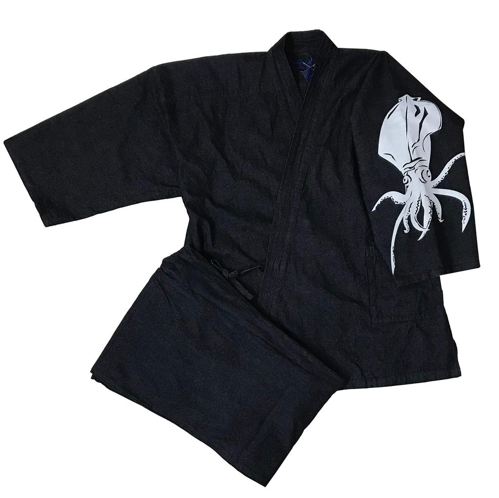 Samue denim fabric Sturdy yet soft Samue Plain Navy Original pattern Squid version [Edoten] (100% cotton) All-year Men's (L)