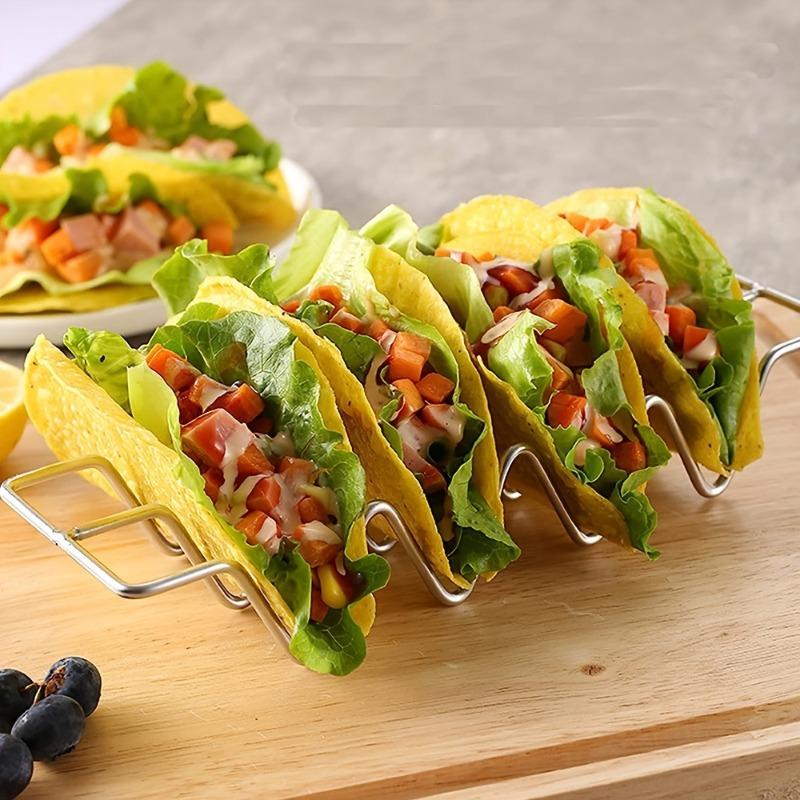 W-Shaped Taco Holder 304 Stainless Steel Tortilla Stand Heat-Resistant Food Rack Kitchen Organizer for Burrito Pancake Baking