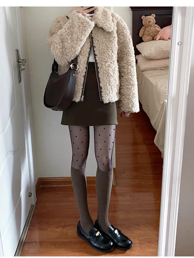 Polka Dot Black Fleece-Lined Fishnet Tights for Women – Double-Layer, See-Through Leggings for Autumn and Winter.