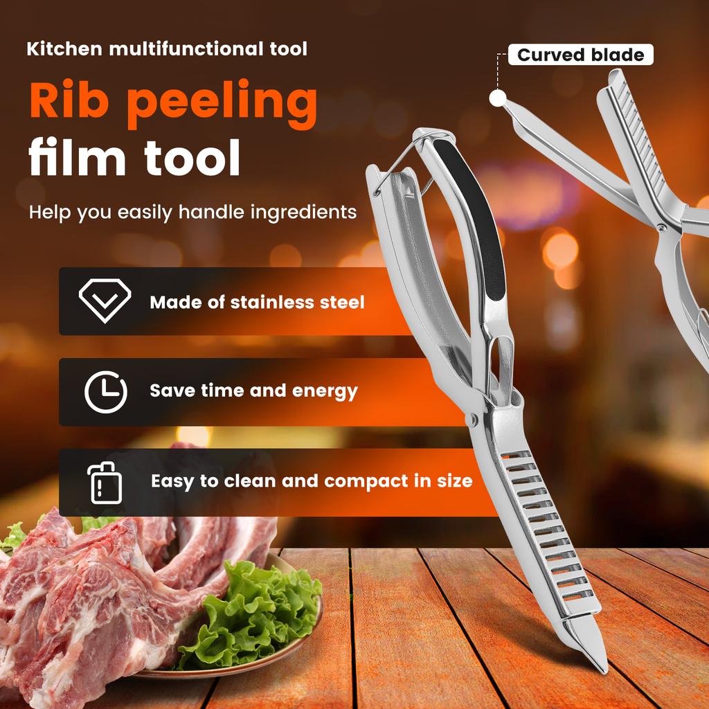 Stainless Steel Rib Membrane Remover Tool BBQ Rib Skinner with Brush Meat Food Prep Tool for Outdoor Camping Picnic BBQ Grill