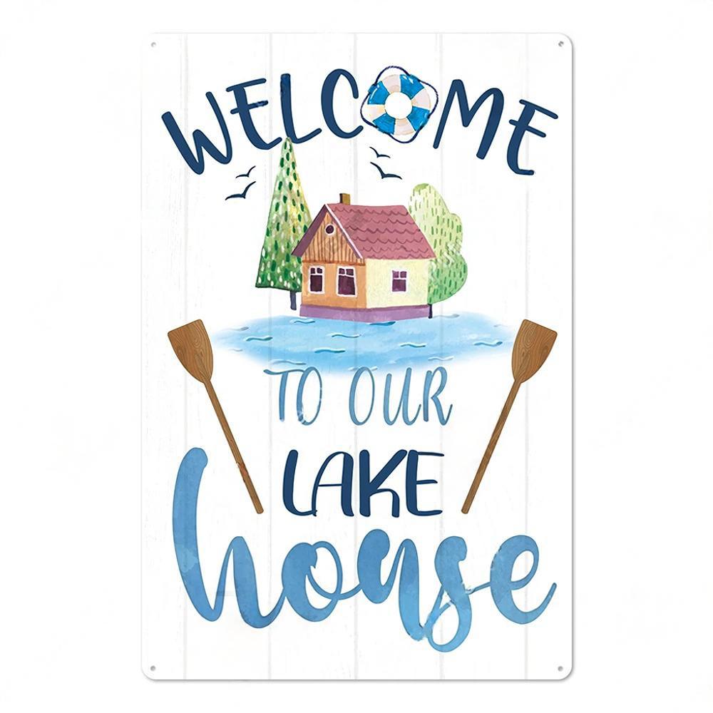 Lake House Posters Vintage Metal Tin Signs Decor Rustic Plaque Metal Plate Wall Art Decor for Living Room