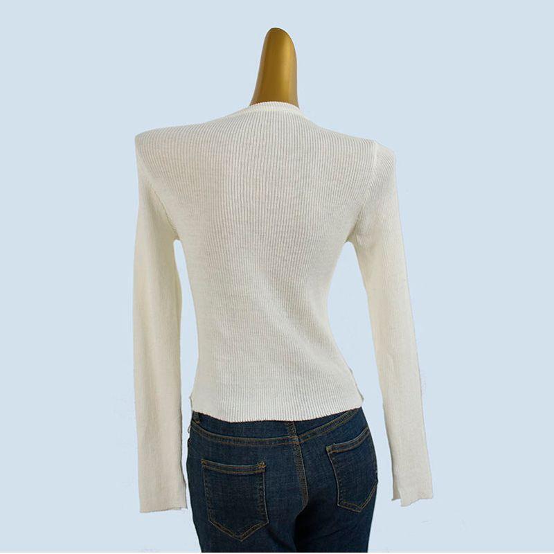 Six Fleece Spring New Women Clothes All-Match Rib Pleat Round Neck Long Sleeve Tight Knit Cardigan Outerwear