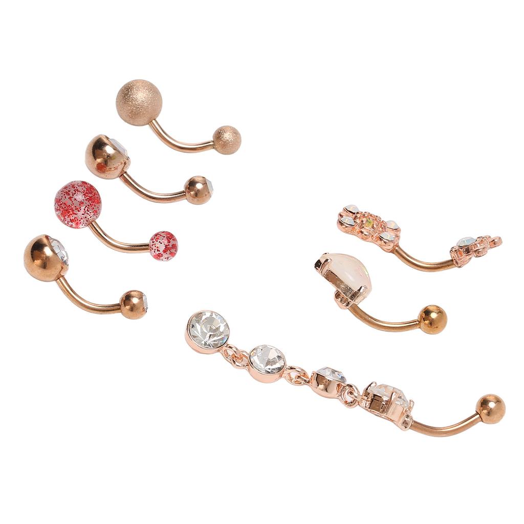 7Pcs Belly Button Rings Stainless Steel Smoothing Safe Elegant Style Dangle Belly Rings for Party