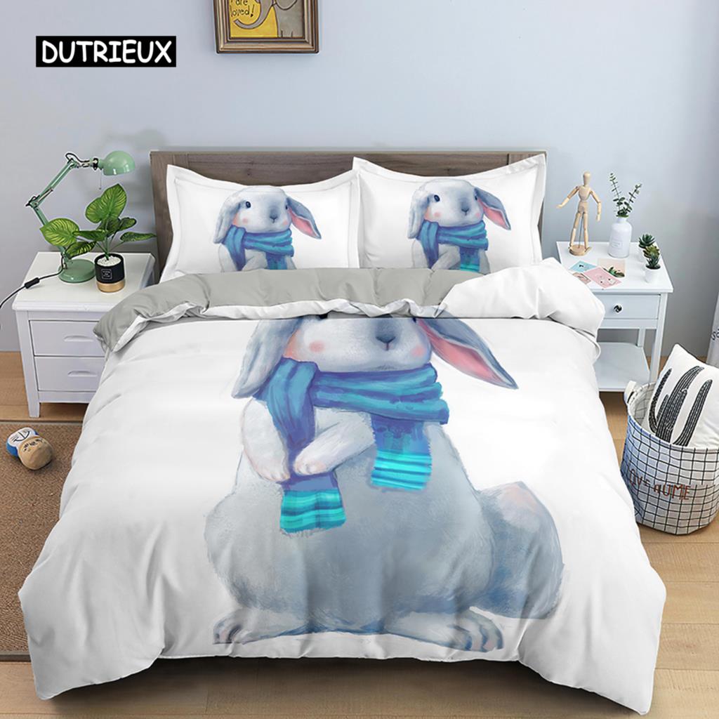 Cartoon Rabbit Bunny Bedding Set for Kids Girl Women Polyester Duvet Cover Quilt Cover with Pillowcase Polyester Comforter Cover