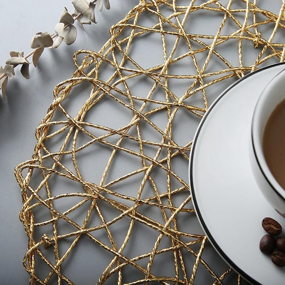 Placemat Dinnerware Cup Coaster round Gold Silver Table Decoration