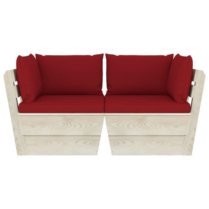Canapé palette de jardin 2 places - VIDAXL - Bois d'épicéa - Rouge - Extérieur