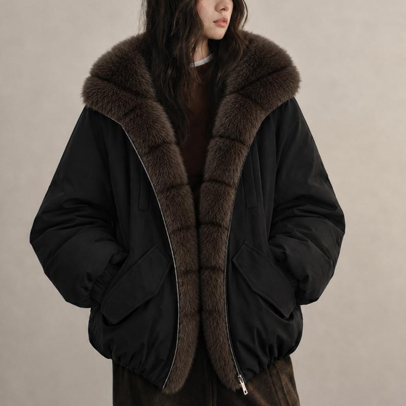Damen Parka Jacke mit Kunstpelzkragen Reißverschluss Warm Locker Winter Dicke Oberbekleidung