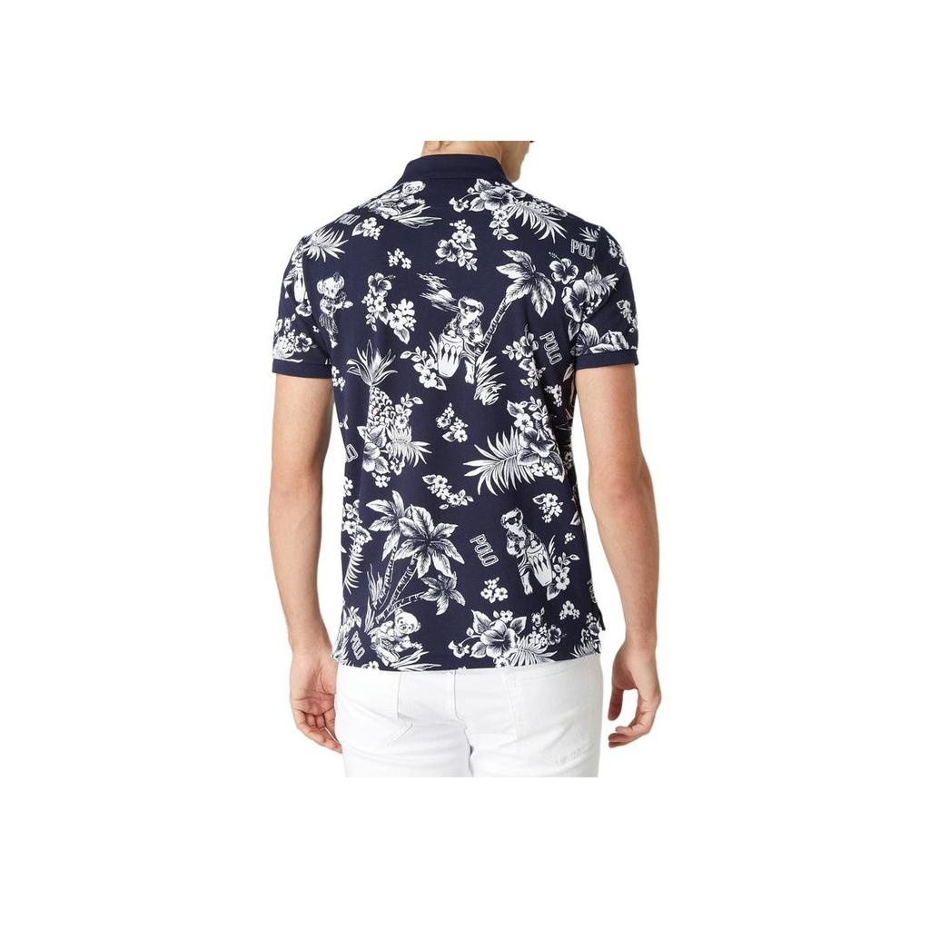 Polo Ralph Lauren Summer Floral Pony Logo Embroidered Cotton Short Sleeve Polo Shirt Men tops Navy-Blue 710788923-002