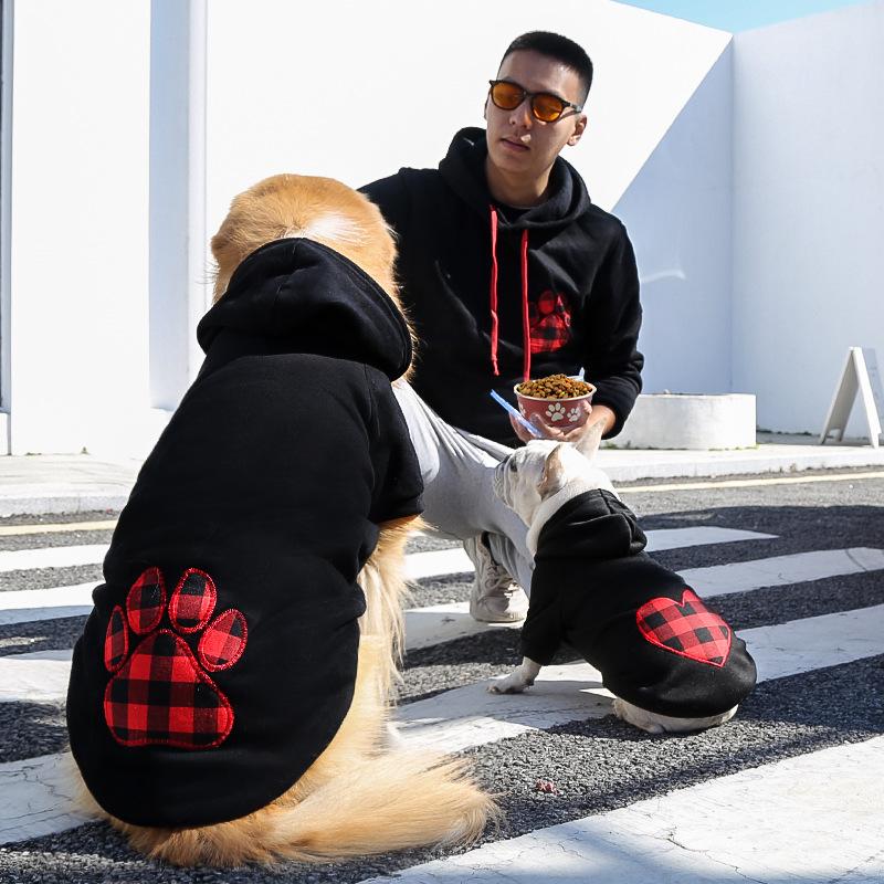 Autumn and Winter, Small and Large Dogs, Heart-shaped Checkered Dog Clothes, Cat Sweatshirts, Teddy Cats, French Fighting Pets