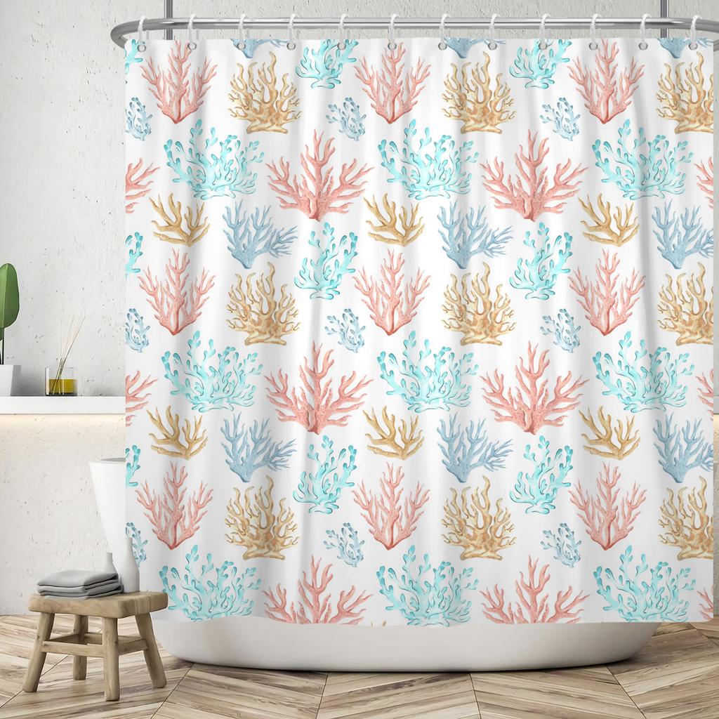 Nautical Theme Shower Curtain With Hooks Sailboat Anchor Seashells Starfish Waves Watercolour Art Modern Bathroom Curtain Decor