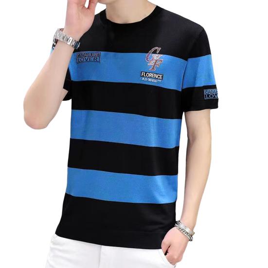 חולצת טריקו לגברים קיץ Colorblock פסים דק לנשימה שרוולים קצרים רופפים רקמת מכתבים עם צווארון ללא צווארון סוודר בגודל נוסף סוודר מזדמן יומי משרד העליון