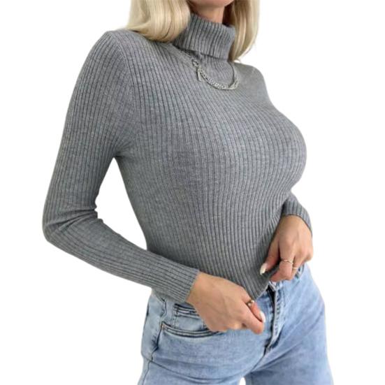 Yousheng Women High Collar Bottoming Sweater Elastic Breathable Fabric Solid Color Knit Pullover Lazy Style Long Sleeve Slim Fit Sweater