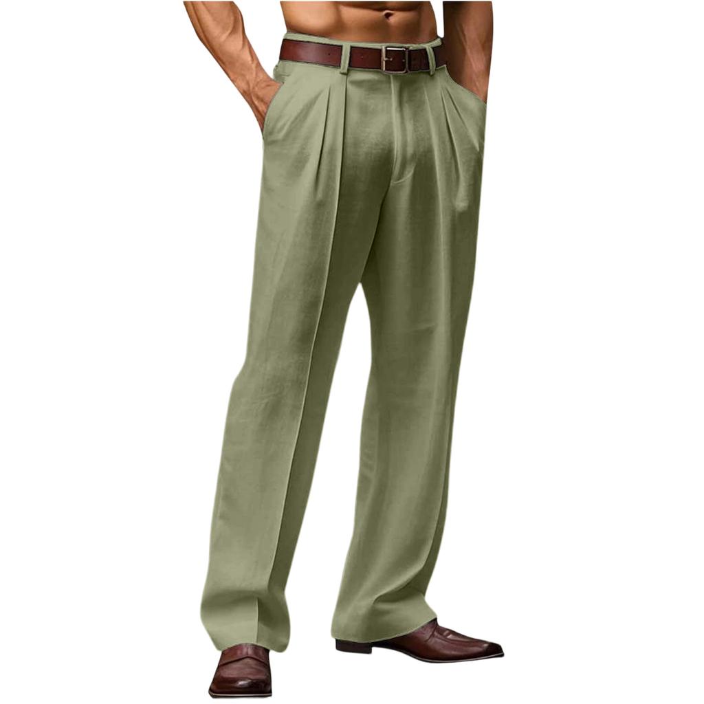 Pantaloni da uomo alla moda in lino traspiranti a gamba dritta - Pantaloni larghi casual da esterno