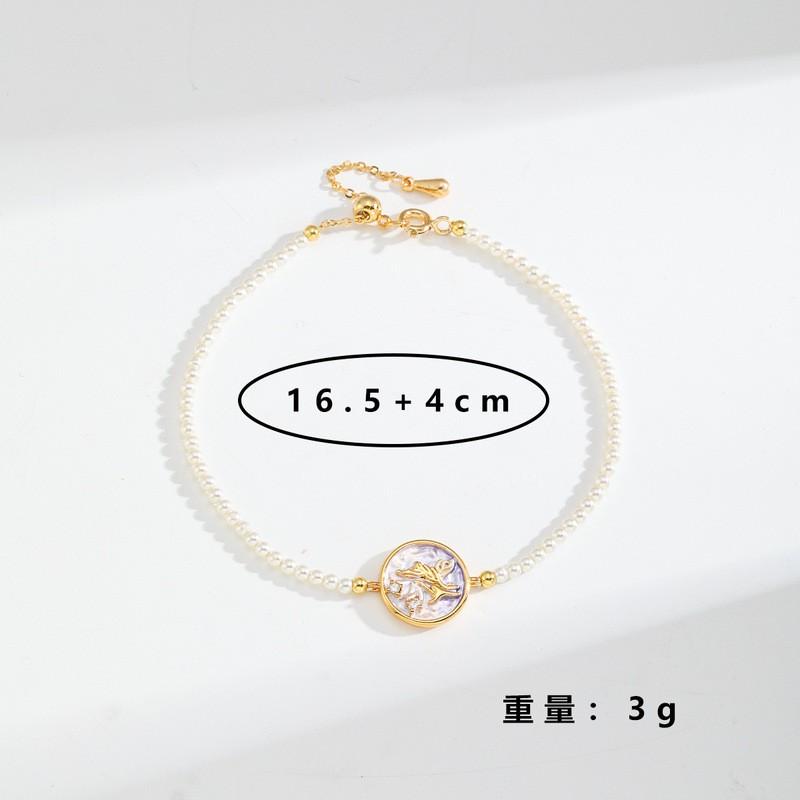 Elegant Glass Pearl Bracelet Women With Zircon Accents 18K Gold Plated Copper Geometric Floral Design Glass Pearl, Rhinestone, Copper Alloy NL03761B
