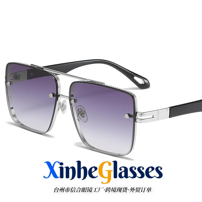 Gradual change sunset double beam square frame metal large frame sunglasses sunglasses men and women UV protection