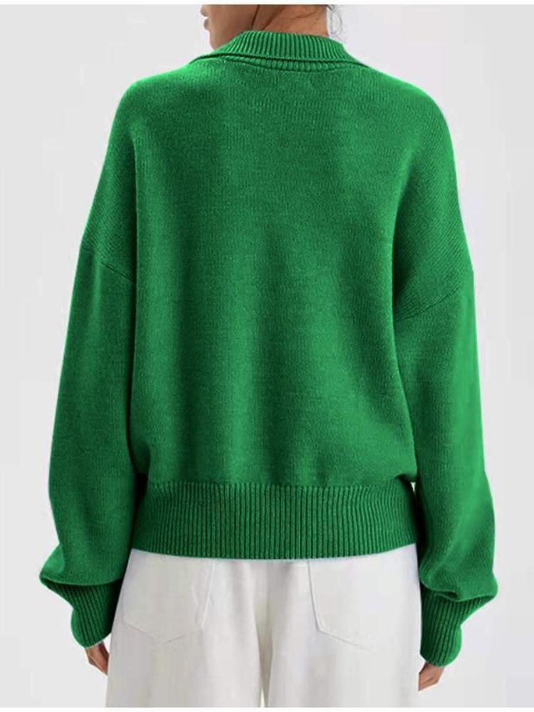 Casual Knit Sweater Pullover Basic Polo Collar Long Sleeve Slim Fit T-shirt Female Autumn Winter Jumpers Top