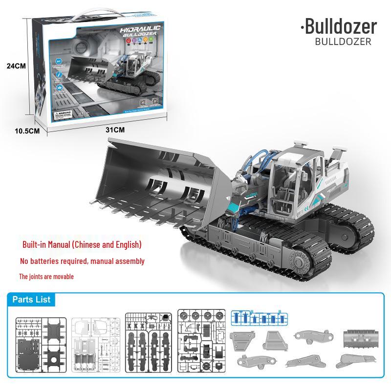 Hydraulic DIY Engineering Vehicle STEM Science Kit: Tracked Bulldozer Excavator Toy